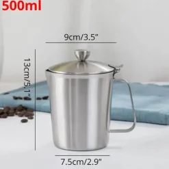 Milchaufschäumkrug aus Edelstahl mit Deckel - Messbecher