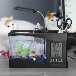 Mini-Aquarium mit LCD-Uhr – digitales Wasser-Dekor für Zuhause