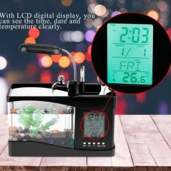 Mini-Aquarium mit LCD-Uhr – digitales Wasser-Dekor für Zuhause