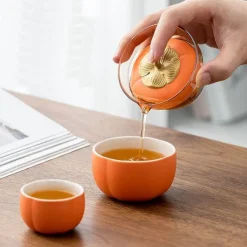 Mini-Kürbis-Teekannenset aus Keramik