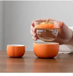 Mini-Kürbis-Teekannenset aus Keramik