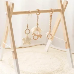 Minimalistisches Baby-Aktivitätsgymnastik-Set aus Holz – Natürlicher Spielplatz für Kleinkinder