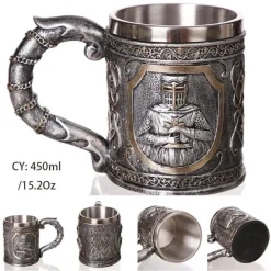 Mittelalterlicher Bierkrug – Edelstahl-Kriegerkrug für die Kneipendekoration