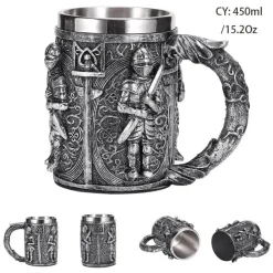 Mittelalterlicher Bierkrug – Edelstahl-Kriegerkrug für die Kneipendekoration