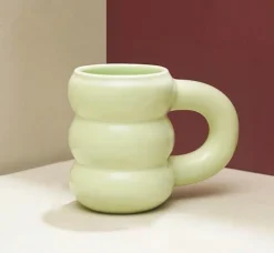 Modera Thick Ceramic Mug – Modern Ribbed Sculpted Coffee Cup