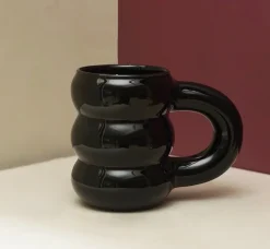 Modera Thick Ceramic Mug – Modern Ribbed Sculpted Coffee Cup