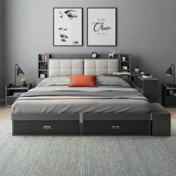 Modern King Tatami Bed - Space-Saving Design with Storage