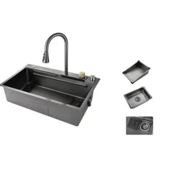 Moderne Küchenspüle aus Edelstahl – Elegantes Wasserfall-Design