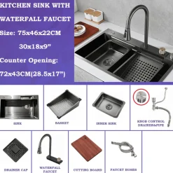 Moderne Küchenspüle aus Edelstahl – Elegantes Wasserfall-Design