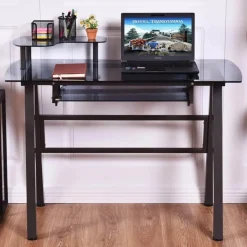 Moderner Schreibtisch mit Metallrahmen und Druckerablage – Home-Office-Arbeitsplatz