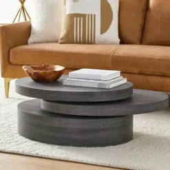 Moderner schwarzer ovaler Couchtisch – elegantes drehbares Design für Zuhause