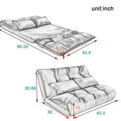 Modernes, faltbares Freizeit-Schlafsofa aus PU-Leder mit 2 Kissen