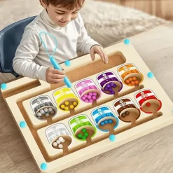 Montessori Magnetisches Farbsortierlabyrinth – Pädagogisches Perlenspiel aus Holz