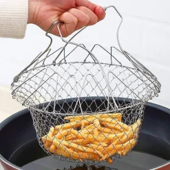 Multifunktionaler, faltbarer Frittier-Abtropfkorb aus Edelstahl