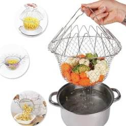 Multifunktionaler, faltbarer Frittier-Abtropfkorb aus Edelstahl