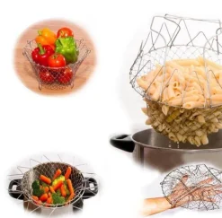 Multifunktionaler, faltbarer Frittier-Abtropfkorb aus Edelstahl