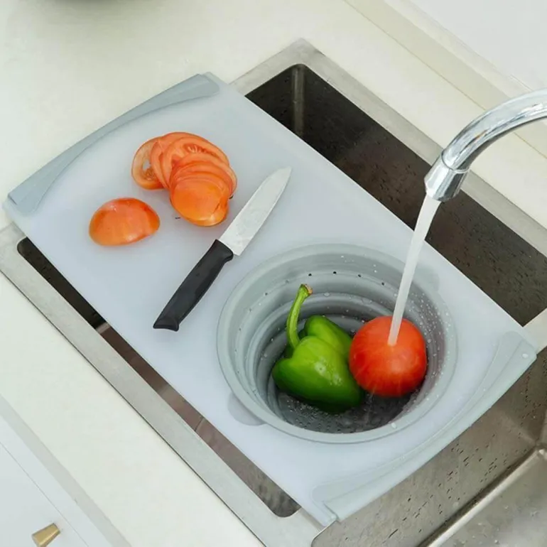 Multifunktionales 3-in-1-Schneidebrett mit Abtropfkorb – Küchenwerkzeug