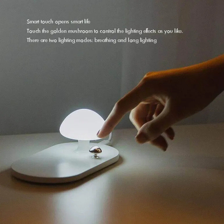 Mushroom LED Night Light - USB Wireless Charging Lamp