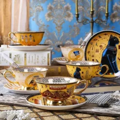 Mysteriöses Ägypten-Teetassen-Set, Geschirrset aus Knochenporzellan, Küchenset