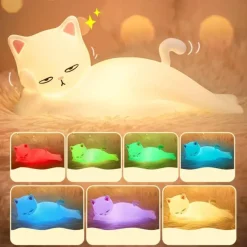 Nachtlampe mit liegender Katze – süßes Dekolicht für Kinder