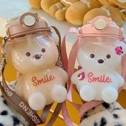 Niedliche Bären-Wasserflasche – Strohhalm inklusive Trinkflasche für Kinder