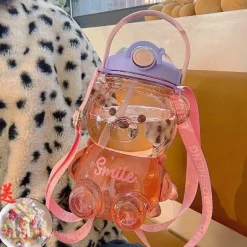 Niedliche Bären-Wasserflasche – Strohhalm inklusive Trinkflasche für Kinder