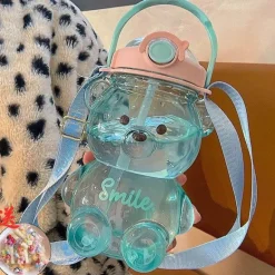 Niedliche Bären-Wasserflasche – Strohhalm inklusive Trinkflasche für Kinder