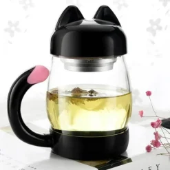 Niedliche Katzen-Glastasse mit Teefilter – Trinkgeschirr für Katzenliebhaber