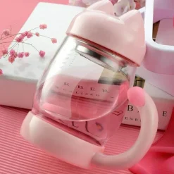 Niedliche Katzen-Glastasse mit Teefilter – Trinkgeschirr für Katzenliebhaber