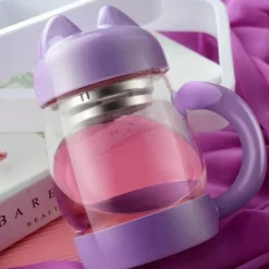 Niedliche Katzen-Glastasse mit Teefilter – Trinkgeschirr für Katzenliebhaber