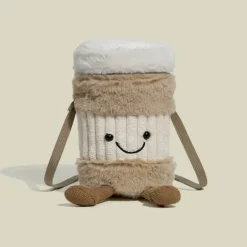 Niedliche Plüschtasche mit Kaffeetassenhalter