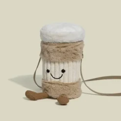 Niedliche Plüschtasche mit Kaffeetassenhalter