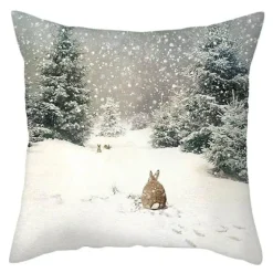 Niedlicher Kissenbezug aus Plüsch mit Kaninchen und Hirschen – Weihnachtskissenbezug 45 x 45 cm