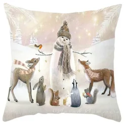 Niedlicher Kissenbezug aus Plüsch mit Kaninchen und Hirschen – Weihnachtskissenbezug 45 x 45 cm