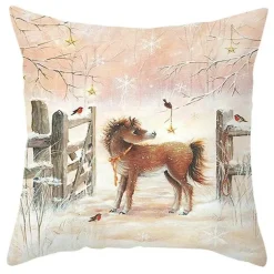 Niedlicher Kissenbezug aus Plüsch mit Kaninchen und Hirschen – Weihnachtskissenbezug 45 x 45 cm