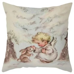 Niedlicher Kissenbezug aus Plüsch mit Kaninchen und Hirschen – Weihnachtskissenbezug 45 x 45 cm
