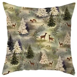 Niedlicher Kissenbezug aus Plüsch mit Kaninchen und Hirschen – Weihnachtskissenbezug 45 x 45 cm