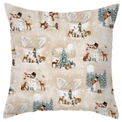 Niedlicher Kissenbezug aus Plüsch mit Kaninchen und Hirschen – Weihnachtskissenbezug 45 x 45 cm