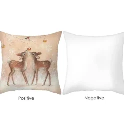 Niedlicher Kissenbezug aus Plüsch mit Kaninchen und Hirschen – Weihnachtskissenbezug 45 x 45 cm