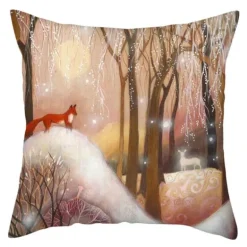 Niedlicher Kissenbezug aus Plüsch mit Kaninchen und Hirschen – Weihnachtskissenbezug 45 x 45 cm