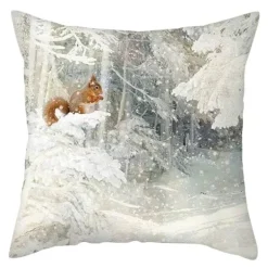 Niedlicher Kissenbezug aus Plüsch mit Kaninchen und Hirschen – Weihnachtskissenbezug 45 x 45 cm