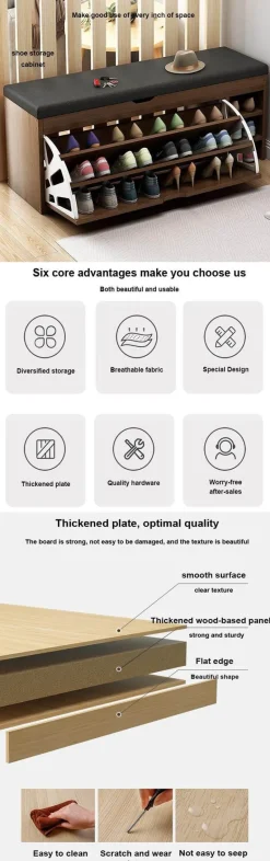 Nordic Wooden Shoe Rack Stool - Space Saving Organizer