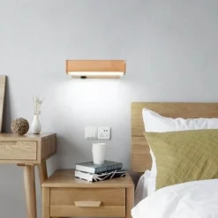 Nordic Wooden Wall Lamp - Stylish Rotating Bedside Light