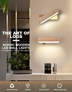 Nordic Wooden Wall Lamp - Stylish Rotating Bedside Light