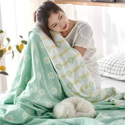 Nordische Baumwollgaze-Überwurfdecke - Weiche Cartoon-Tagesdecke für Betten und Sofas