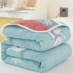 Nordische Baumwollgaze-Überwurfdecke - Weiche Cartoon-Tagesdecke für Betten und Sofas