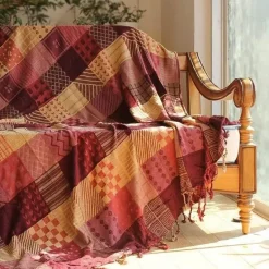 Nordische Boho-Überwurfdecke - Premium-Sofabezug im Retro-Karomuster