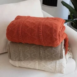 Nordische geometrische Strickdecke – weicher, gemütlicher Überwurf für Betten und Sofas