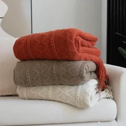 Nordische geometrische Strickdecke – weicher, gemütlicher Überwurf für Betten und Sofas