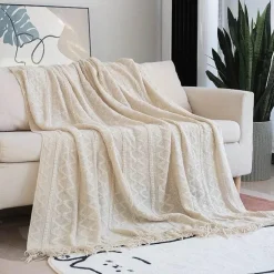 Nordische geometrische Strickdecke – weicher, gemütlicher Überwurf für Betten und Sofas